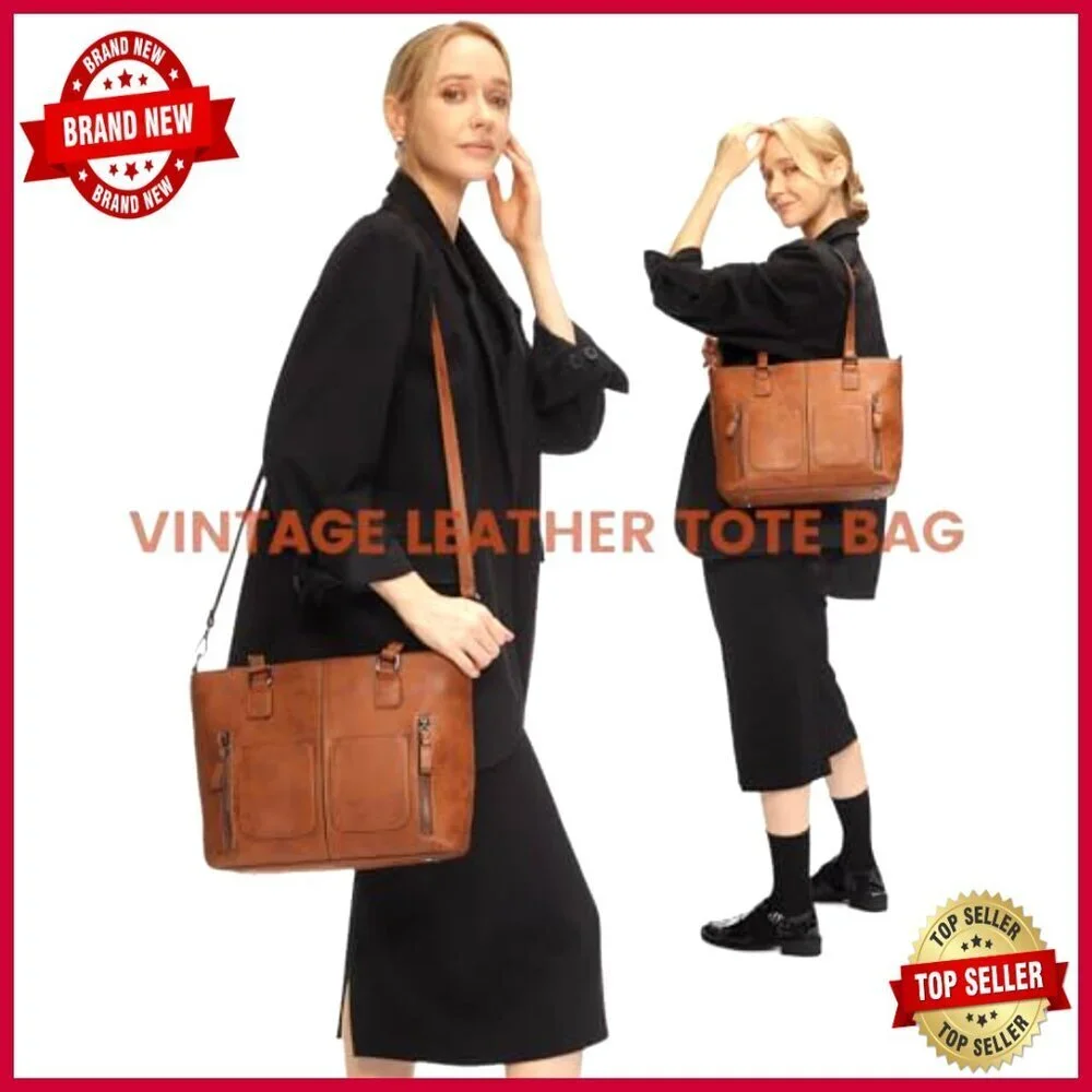 Large Faux Leather Hobo Tote Shoulder Bag with Multi-Pockets